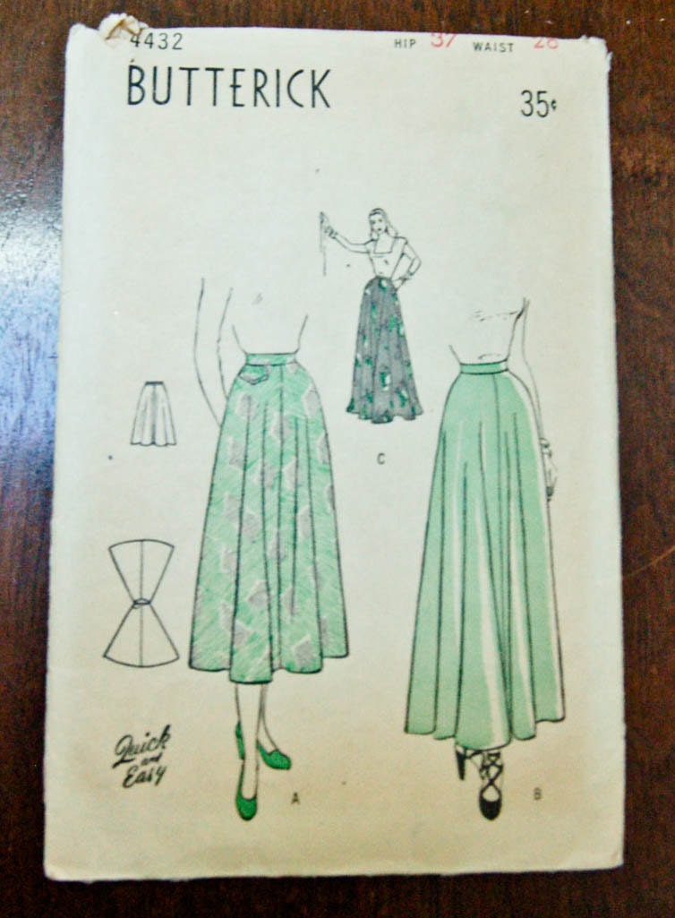 Vintage Butterick Skirt Pattern 4432 1940s