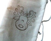 10 3x5 Whimsy Reindeer Unbleached Muslin  drawstring bags/ pouches Great for Party favors Herbs Soaps etc WHOLESALE CRAFT SUPPLY