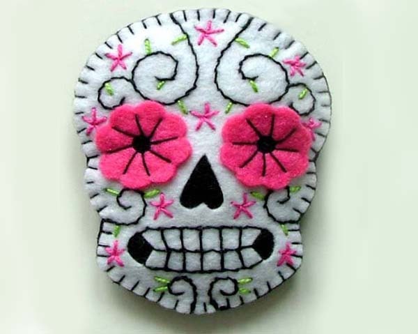 Sugar Skull Embroidered Felt Brooch