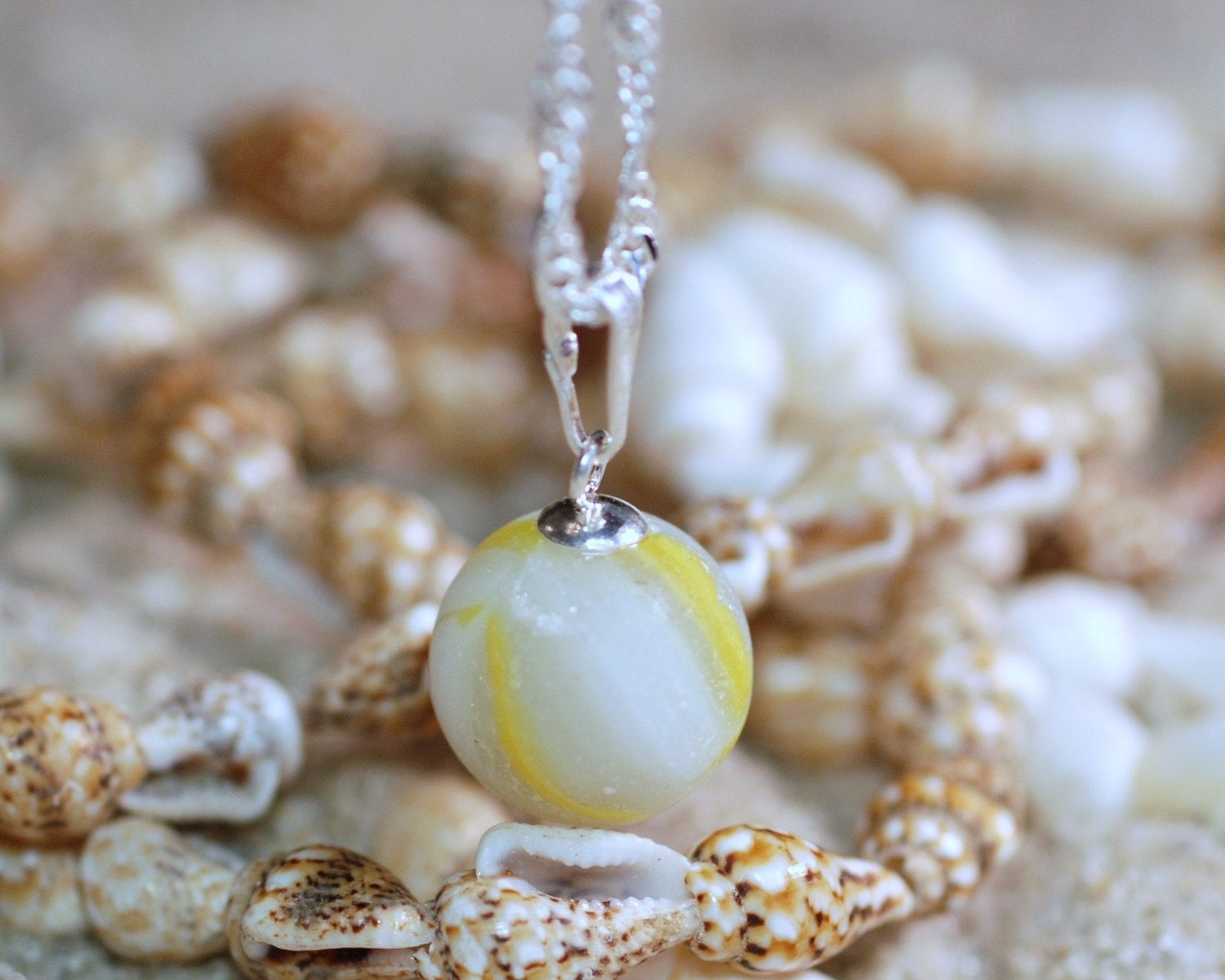 Yellow Swirled Marble Genuine Sea Glass Suspended Pendant 2957
