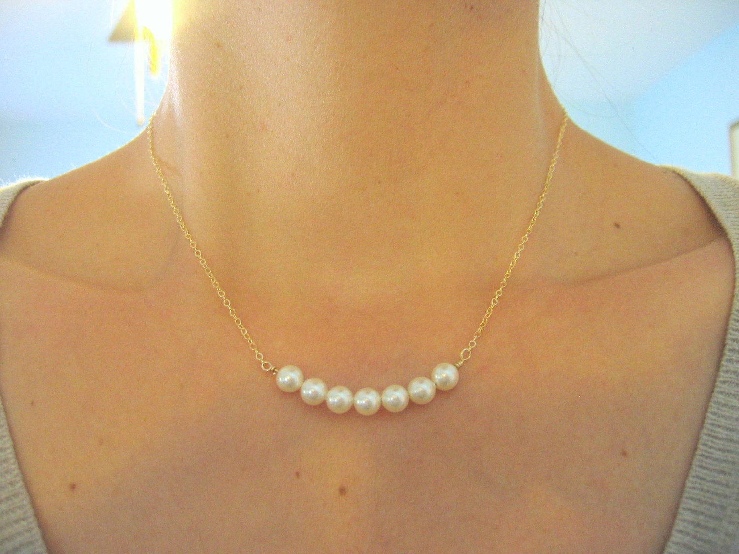 Pearl Necklace, Row of White Pearls, Bridesmaids Jewelry, Bridal Jewelry