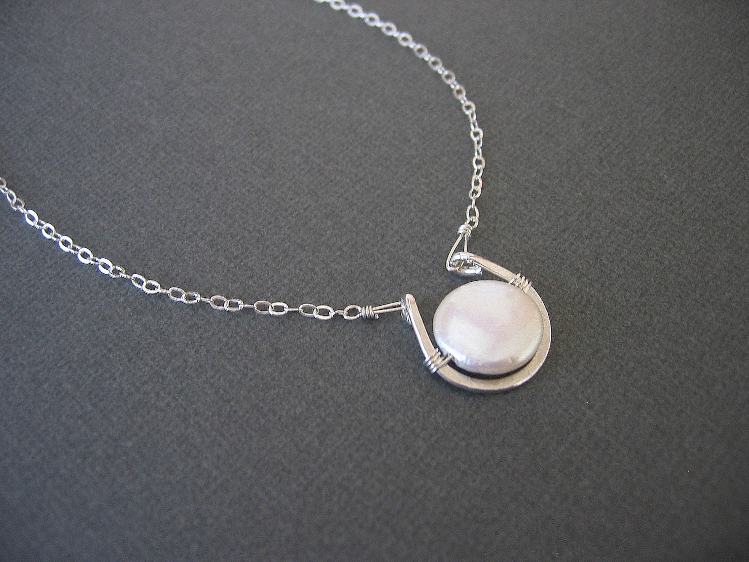 Sterling Silver Necklace, Coin Pearl Necklace, mother's day jewelry