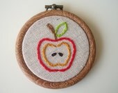 Red Apple Embroidered Hoop Art - 3 inch