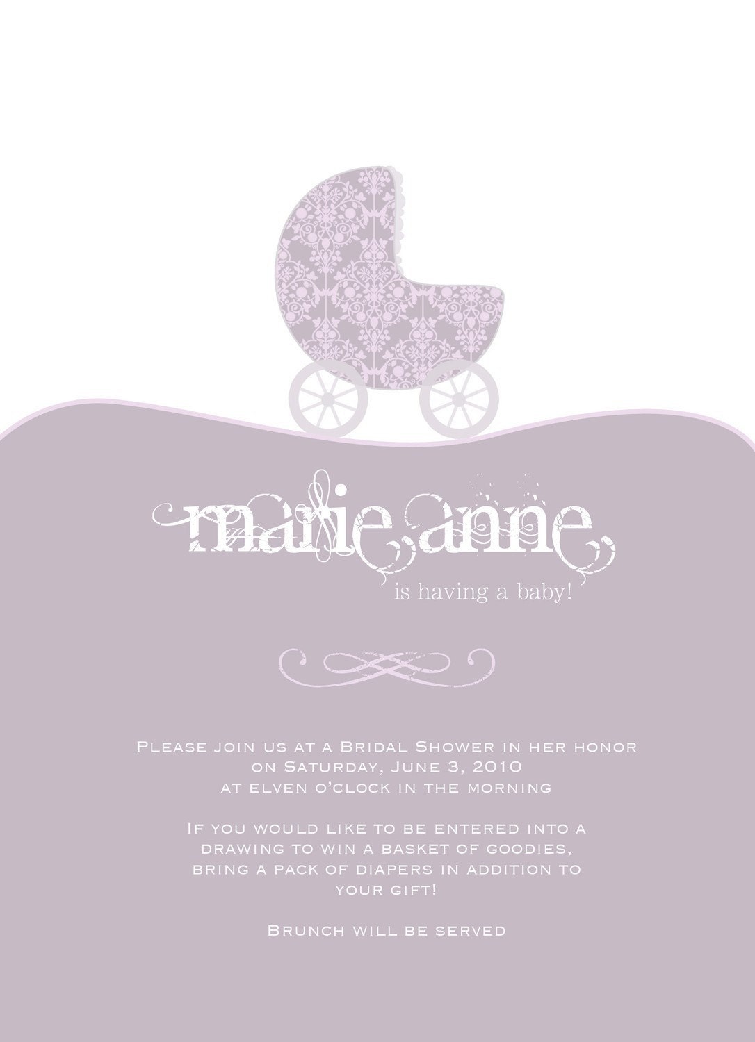Baby Shower Invitation - Cradle - Stroller - Damask