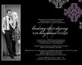 Wedding Announcement - Lindsay - Elegant - Modern - Simple - Black and White - Damask -Photo Card