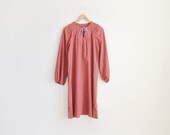 Vintage pink floral prints handmade dress with ribbon.