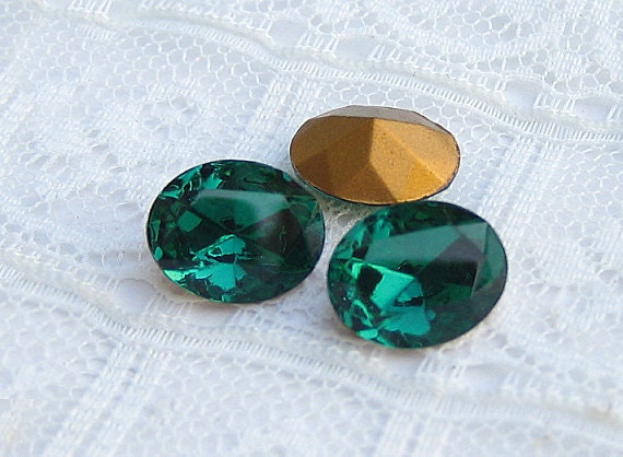 12x10 Oval Emerald Green Swarovski Crystal Rhinestones Qty 2