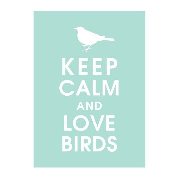 Keep Calm and Love Birds, 5x7 Print (featured in Duck Egg) Buy 3 Get one Free