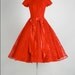 Vintage 1950s Dress . Red Lace . Tulle . Full Skirt . Bow . XS/S . 1693