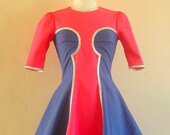 Size UK 6 (US 2-4) - Pink and Blue Comic Book Hero Skater Dress - by Dig For Victory