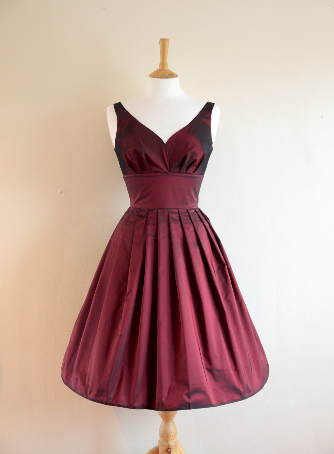 Size UK 6-16 - Cranberry Taffeta Prom Dress - Made by Dig For Victory