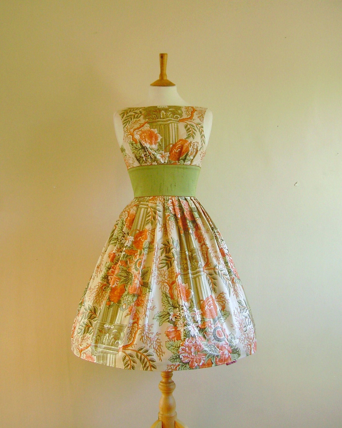 Olive Green Grecian Pillar Print Prom Dress - Made to Measure