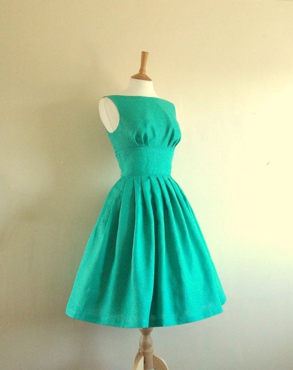 Turquoise Linen Tiffany Prom Dress - made to measure - by Dig For Victory