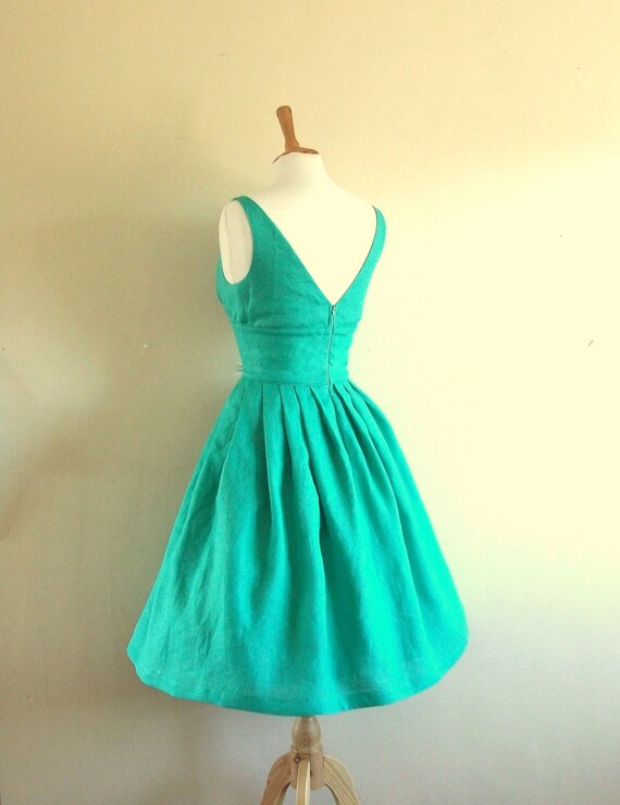 Turquoise Linen Tiffany Prom Dress - made to measure - by Dig For Victory