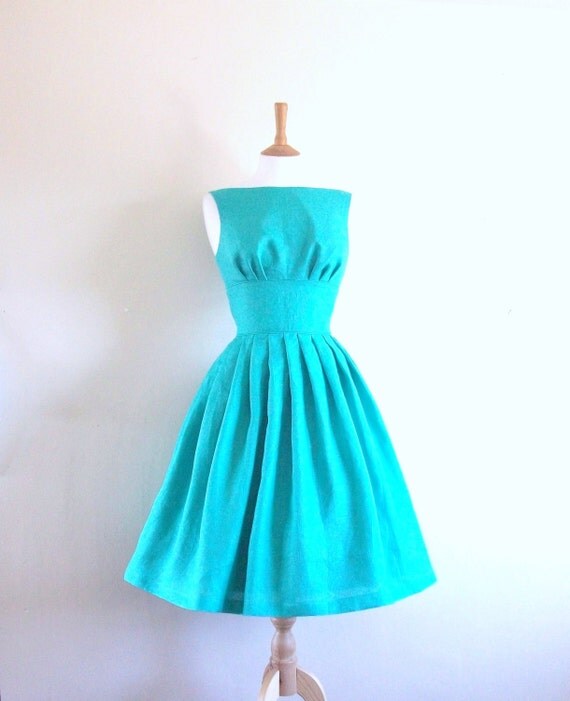 Size UK 14 (US 12) - Aqua Blue Tiffany Prom Dress - Made by Dig For Victory
