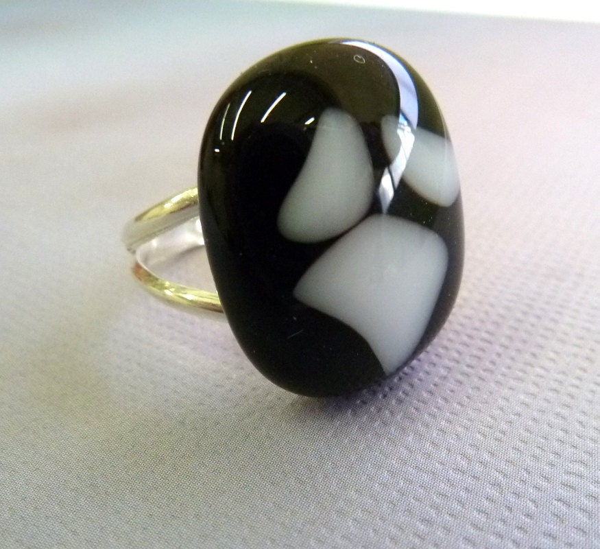 Fused Glass Ring with Sterling Silver Adjustable Band