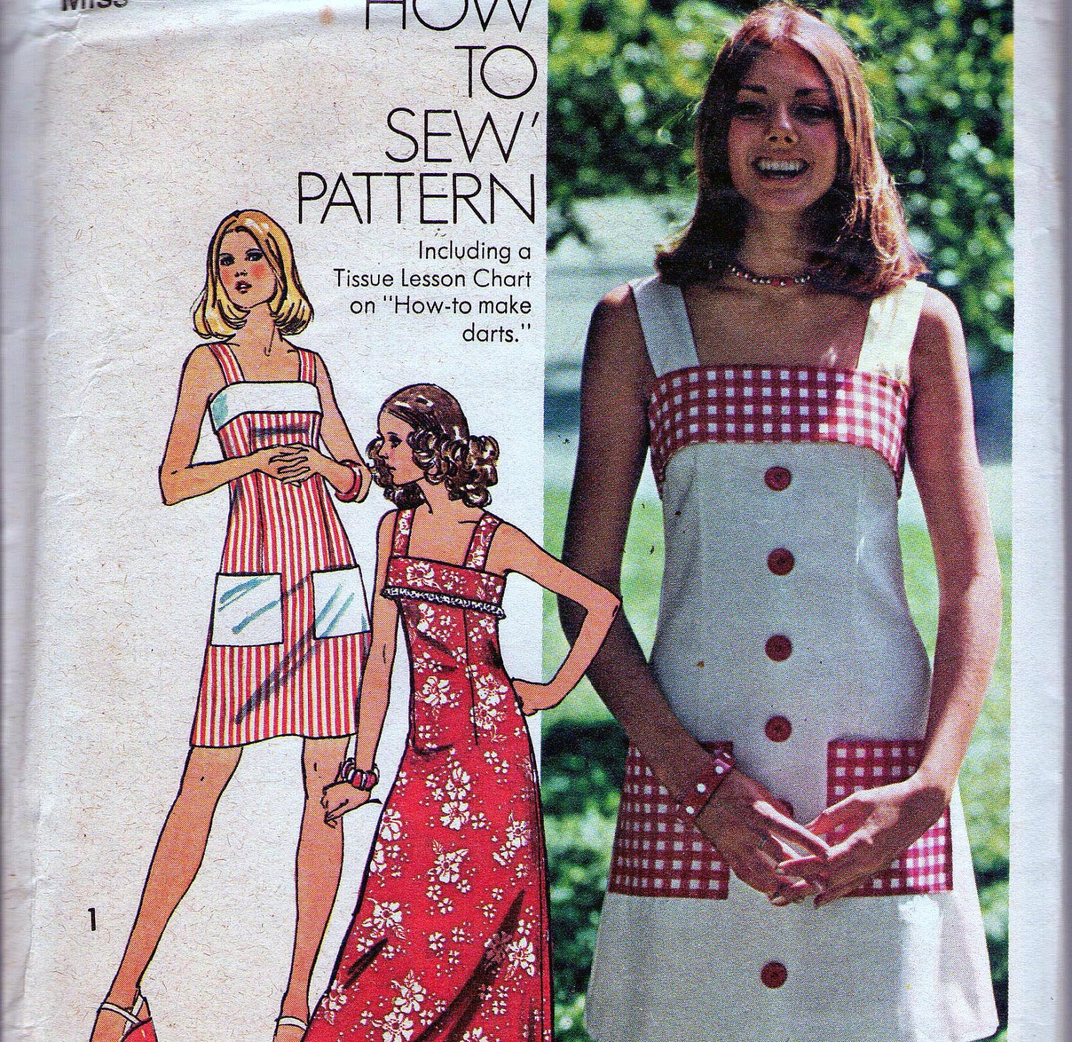 1970s Vintage sewing pattern Simplicity 6327 Summer Short or Maxi Dress Size 12 Bust 34