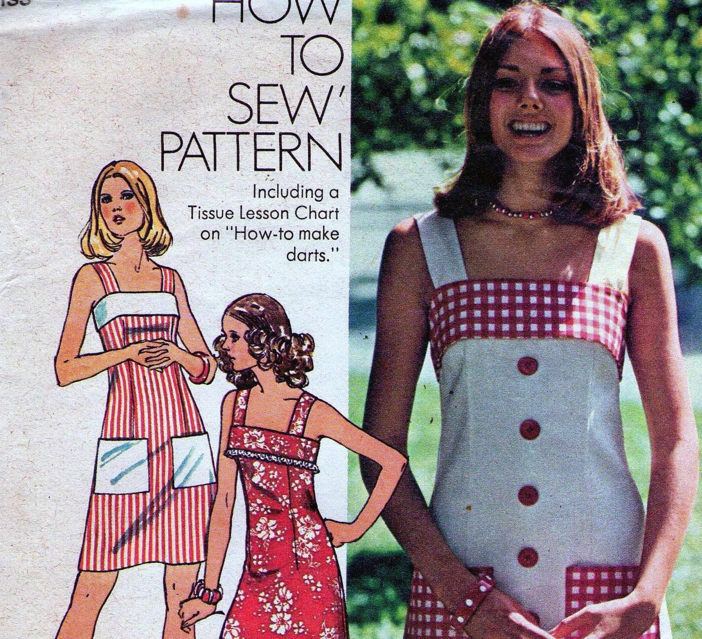 1970s Vintage sewing pattern Simplicity 6327 Summer Short or Maxi Dress Size 12 Bust 34