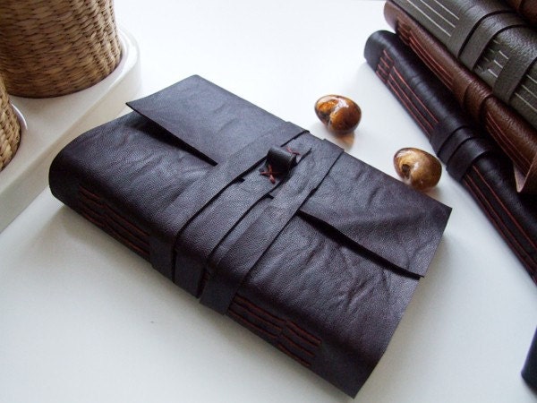 Handmade Notebook Journal - Brown Leather A6-    un-bleached brown paper.