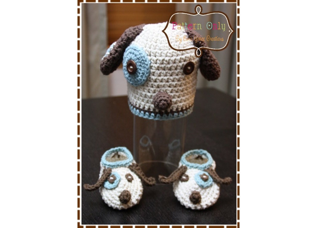 Puppy Hat and Slipper Crochet Pattern SET - LOGAN & LOLA - 113, 706