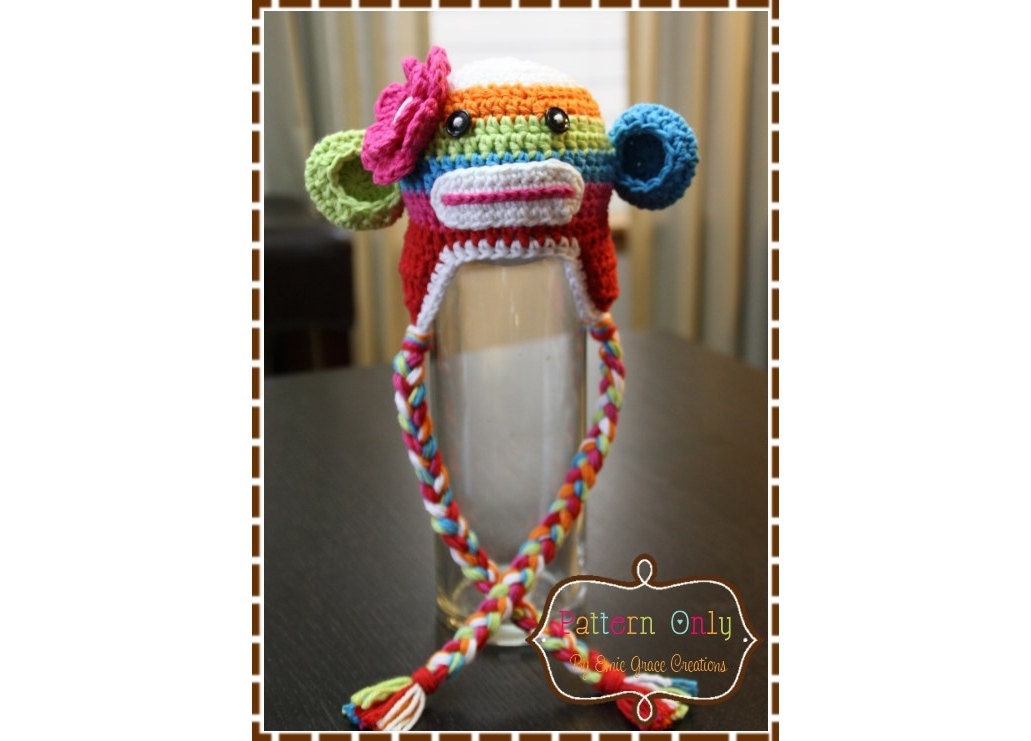 Sock Monkey Hat Crochet Pattern - SUZY & SID Rainbow Stripe - 122