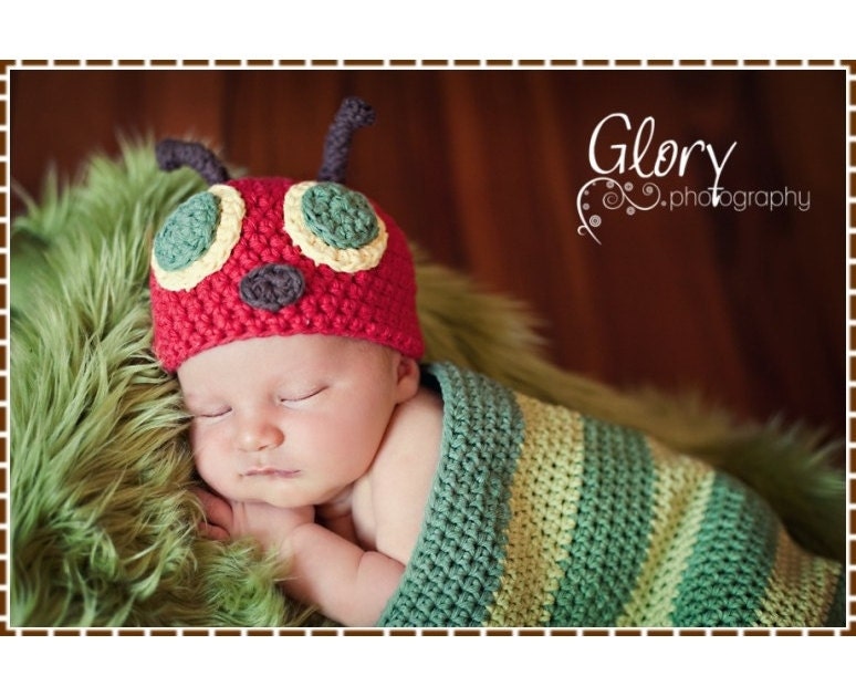 Hat & Cocoon Crochet Pattern SET - HUNGRY CATERPILLAR - 101, 701