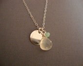 misty necklace - chalcedony and smaller chrysophase stone - sterling silver chain - small gemstone jewelry