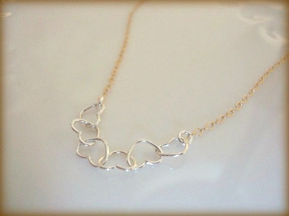 sentiment - silver hearts in sterling - 14k gold filled chain - dainty every jewelry