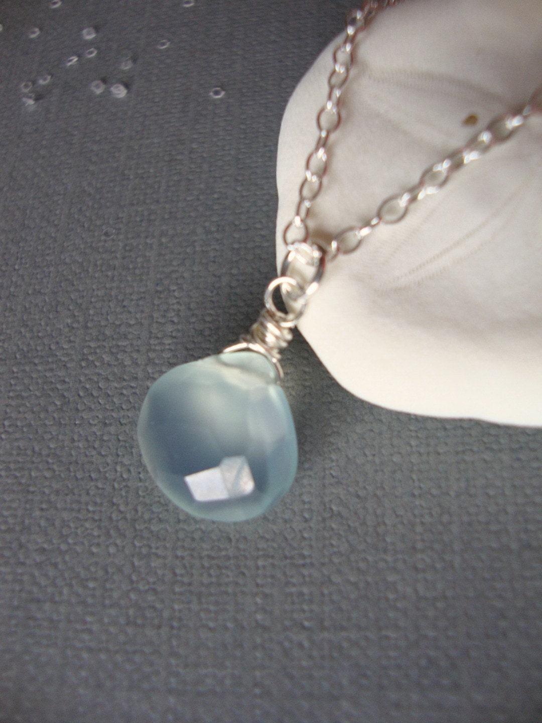 ocean mist - lovely blue chalcedony gem - sterling silver or gold chain - simple everyday jewelry