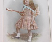 Vintage Print Picture Girl Playing Badminton - Late 1800's Early 1900's