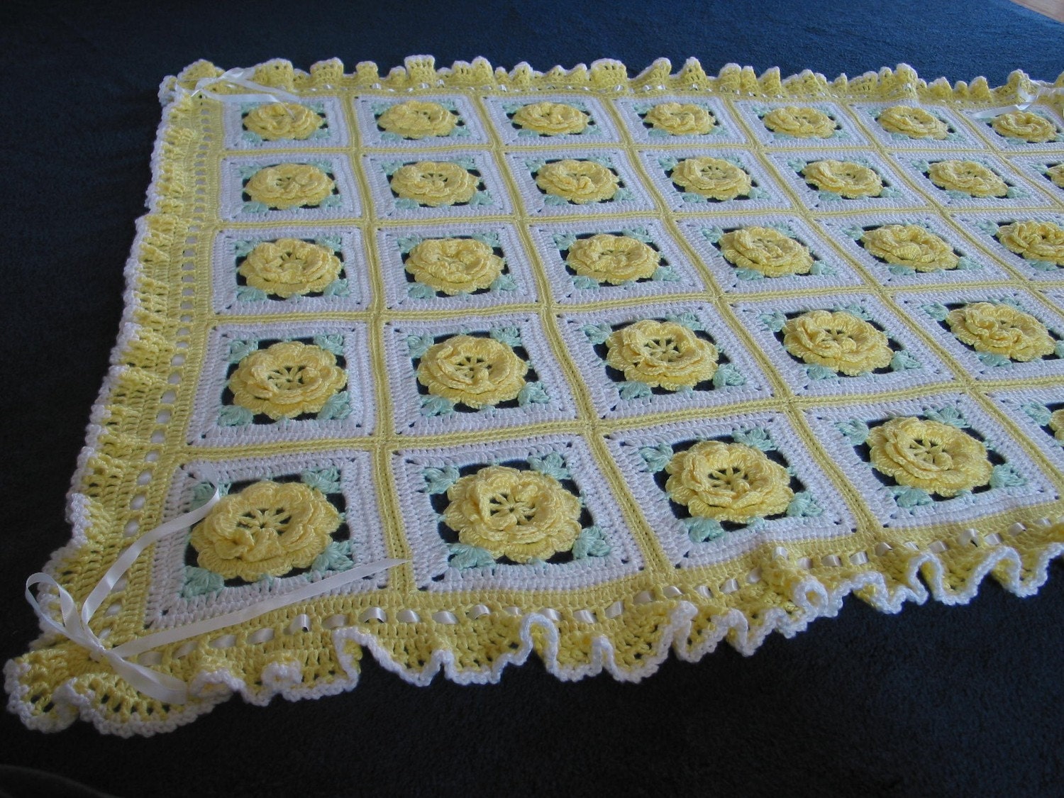 Yellow Rose of Texas Crocheted Afghan - Made Fresh after sale - 35 squares