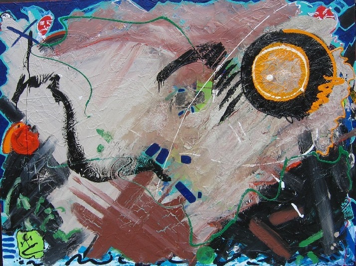 Abstract painting with chaos language sun and moon