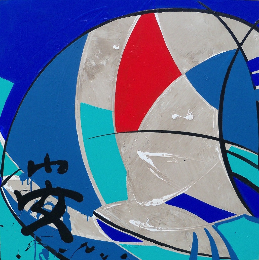 contemporary painting of lake sail boats in michigan