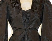 1930s 40s Evening Gown & Peplum Jacket, Vintage 30s Dress, Black Taffeta Floral Cutout Design, Old Hollywood