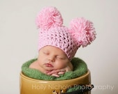 Baby girl hat - Pretty in pink pom pom sack hat - MADE TO ORDER