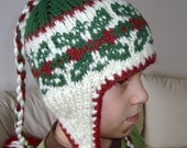 Hand Knit Child Hat - 5T to Preteen - cream, burgundy, hunter green