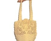 Crocheted Bag Tote, Purse Gold Yellow Heart Summer Beach Tote Bag Purses