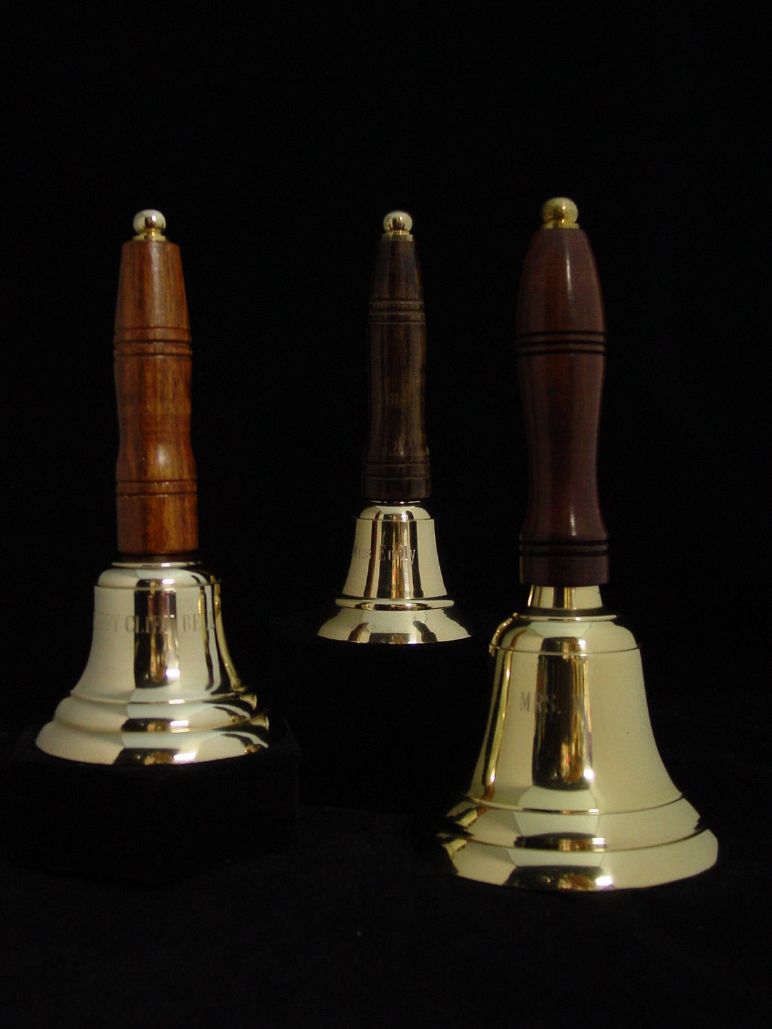 Custom Engraved brass School Teacher Hand Held Bell,  7 1/2 inches tall