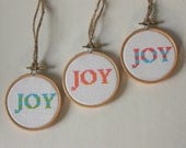 Striped Joy Cross Stitch Christmas Ornament Kit - Pink and Orange (pictured center)