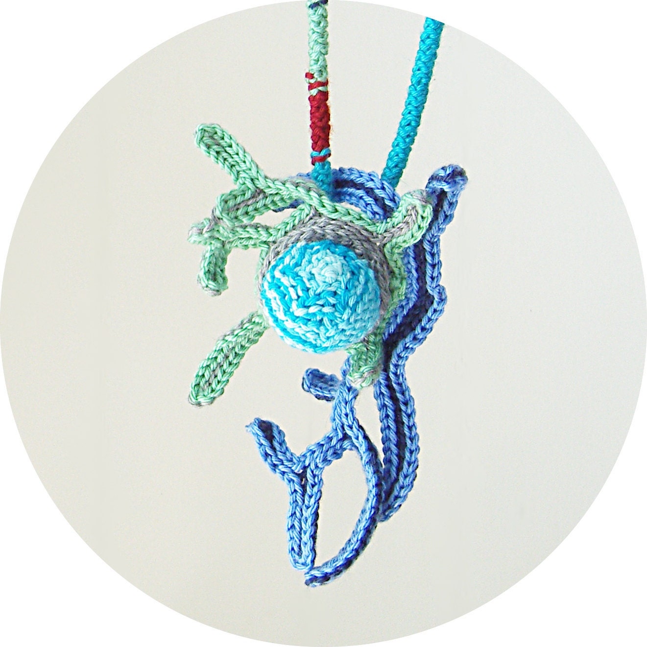 textile necklace - mermaid kelp sea pod blue / green / turquoise / seafoam