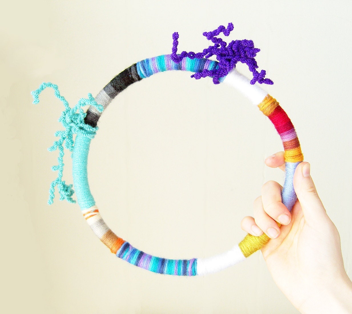 candy necklace - textile necklace - geometric - blue / purple / black / red / stripes