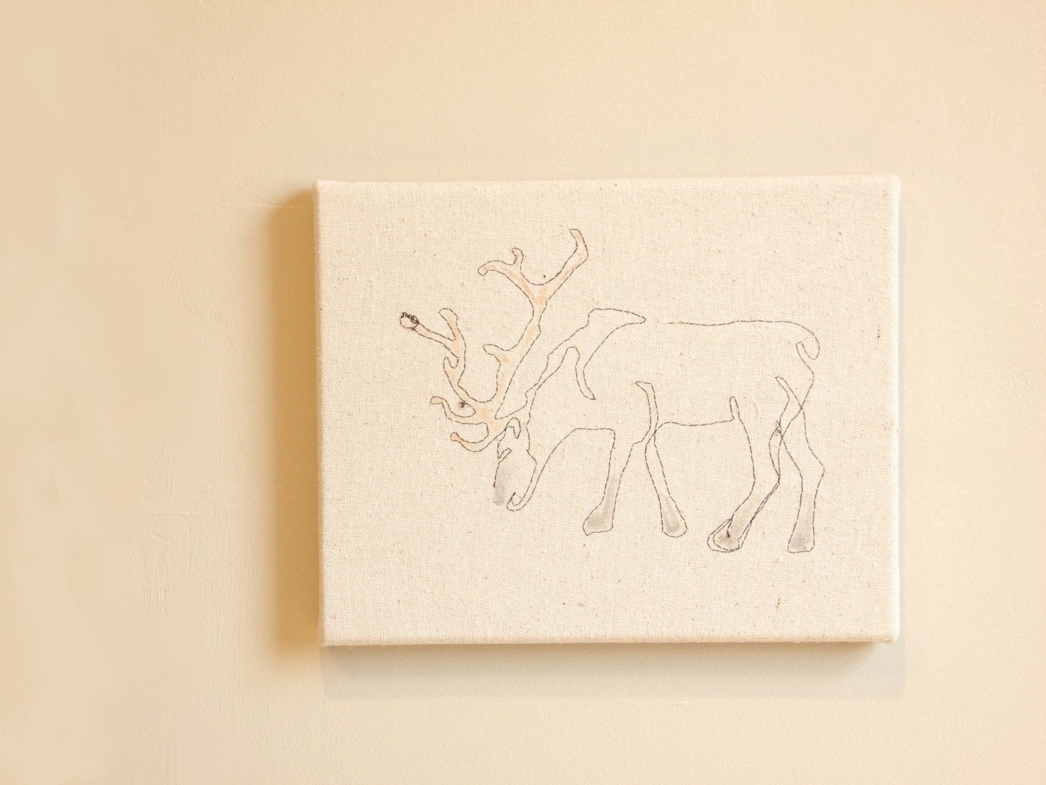 tapestry wall hanging - textile art - caribou deer - natural home decor