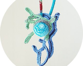textile necklace - mermaid kelp sea pod blue / green / turquoise / seafoam