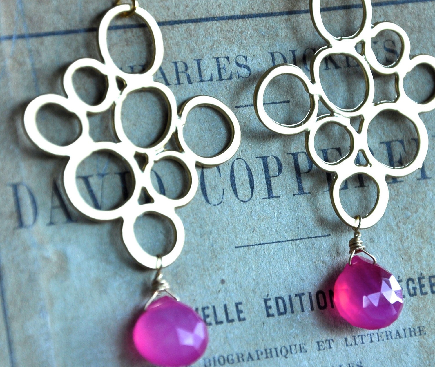 Hot Pink Chalcedony Gemstone Earrings