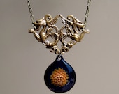 Cobalt Blue and Orange Glass Pendant - Mythical Beast Blown Glass Jewelry