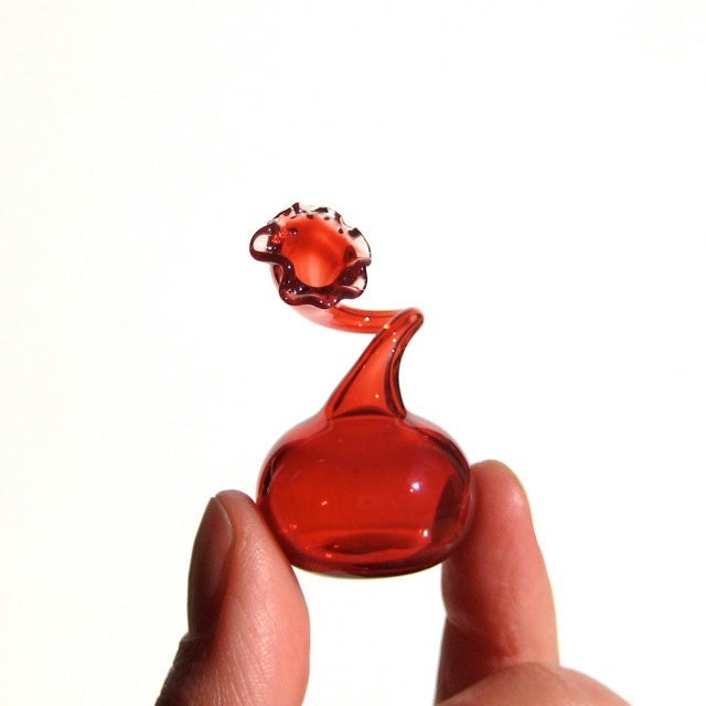 Red Flower Bottle, Hand Blown Glass