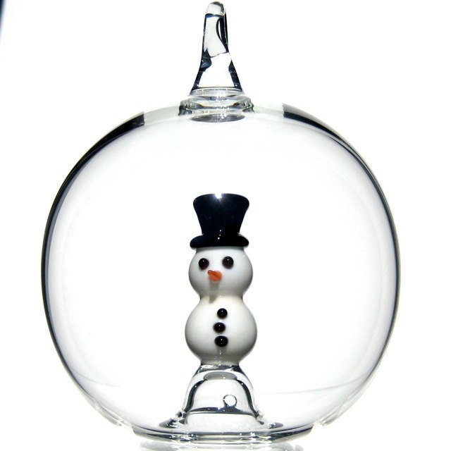 Glass Snowman Ornament, Christmas Ornament in Hand Blown Glass