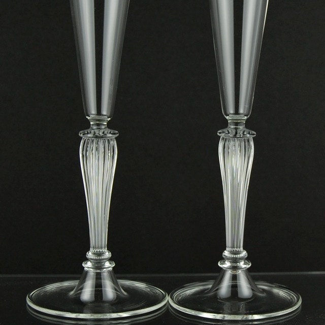 Champagne toasting flutes, Clear hand blown glass