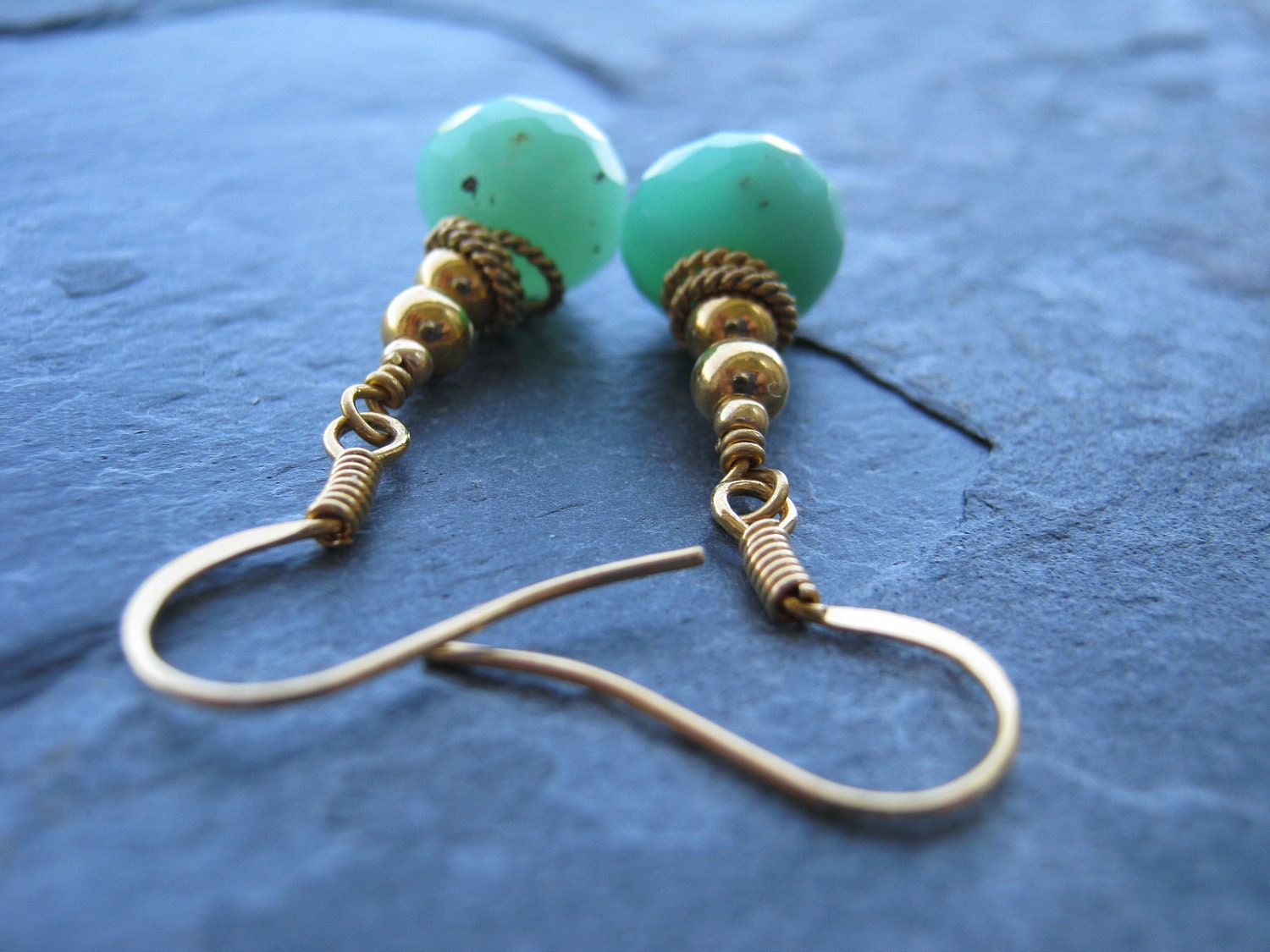 Chrysoprase and Gold Earrings