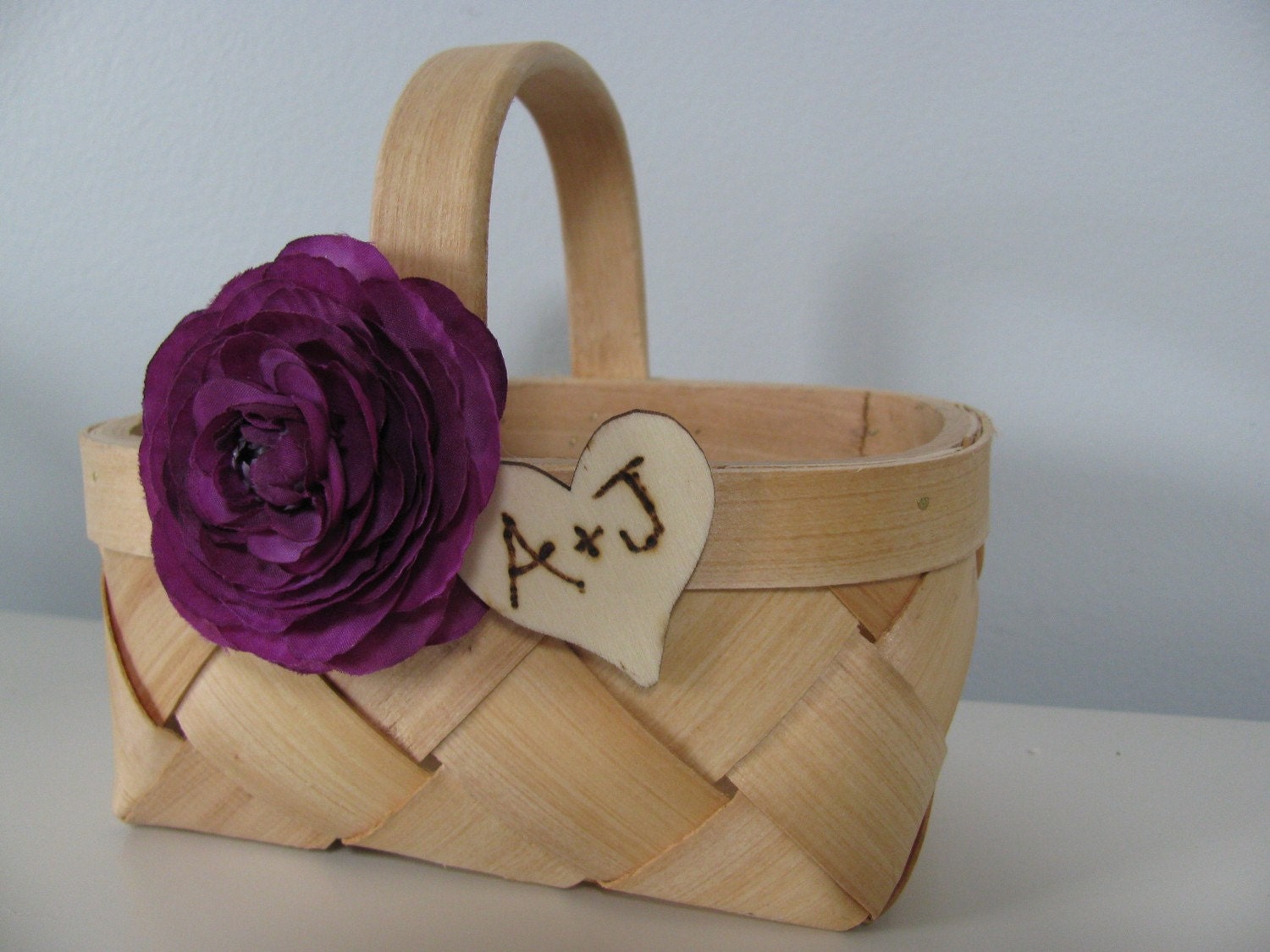 PERSONALIZED AND CUSTOMIZED Small Woven Flower Girl Basket with Chalkboard or Wood Tag and Your Choice of Flowers